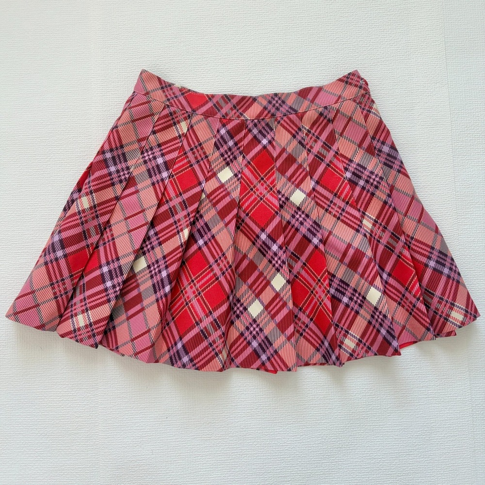 American Apparel Pleated Mini Skirt Plaid Tennis Style Size M Red Pink